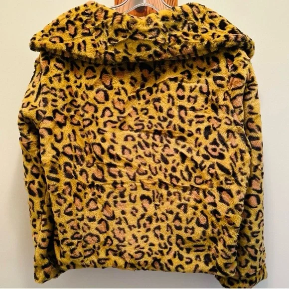 Leopard Print Sherpa Big Collar Jacket Mustard Lining Women Size Large NWT - Picture 6 of 9